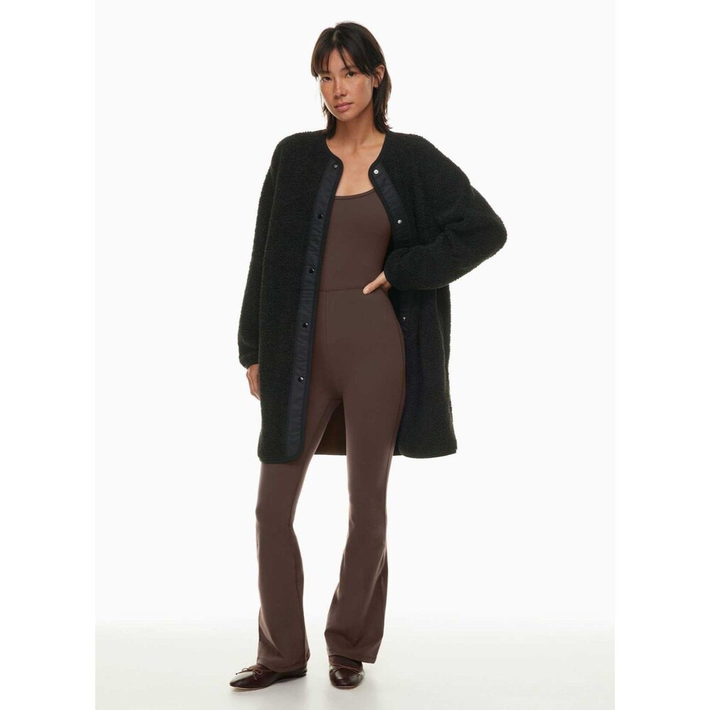 Aritzia Wilfred Free Sherpa Fleece Long Jacket Teddy Coat Womens 2XS Black Snap